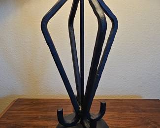 Vintage Cast-Iron Table Lamp with Spiral Design and Beaded Shade