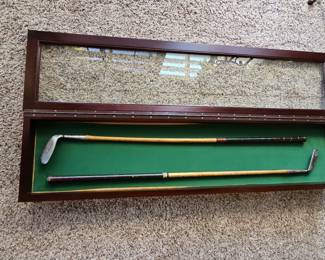 Vintage Golf Clubs in Display Case