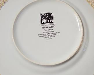 222 Fifth International Peacock Garden Fine China Dinner Plates