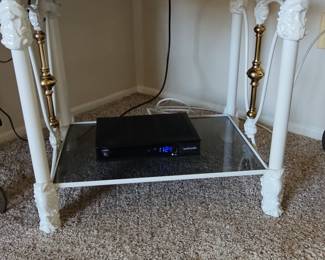 Vintage White Metal and Glass Side Table