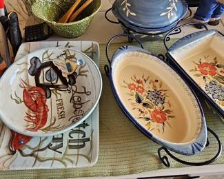 Certified International "Fresh Catch" Lobster Casserole Dish with Stand and Serving Platter Set