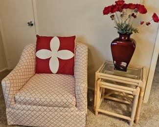 Vintage Rattan and Glass Side Table