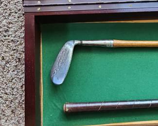 Vintage Golf Clubs in Display Case