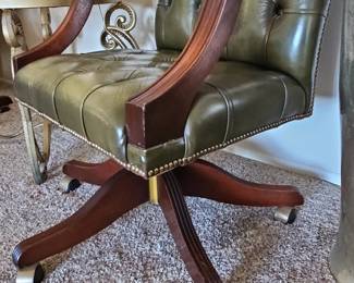 Vintage Green Leather Chesterfield Gainsborough Swivel Office Chair