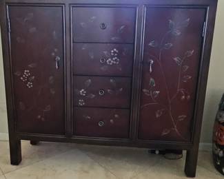 Ornate Gold Gilt Mirror and Hand-Painted Rosewood Sideboard
