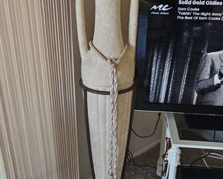Large Textured Plaster Amphora Vase with Rope Detail and Stand