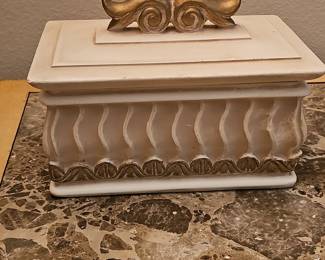 Ornate Decorative Resin Trinket Box with Gold Accents