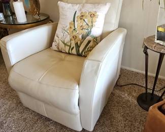 Cream Leather Power Recliner