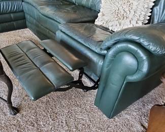 Hunter Green Leather Sectional Sofa with Recliner