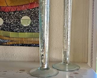 Tall Blown Glass Candlestick Holders
