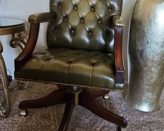 Vintage Green Leather Chesterfield Gainsborough Swivel Office Chair