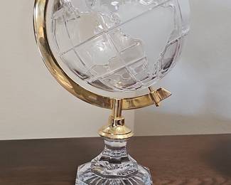 Crystal Lead Glass Earth Globe Hand Blown Made in Germany with Brass Stand