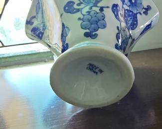 Blue and White Floral Pedestal Bowl