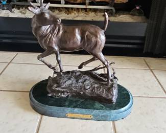 Bronze Sculpture of a Buck Deer - "Forest Talk" inspired by Frederic Remington