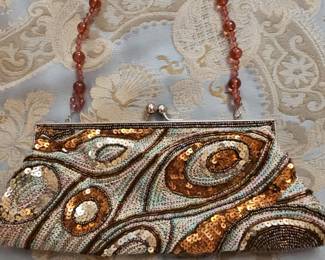 Art Deco Beaded Peacock Evening Clutch