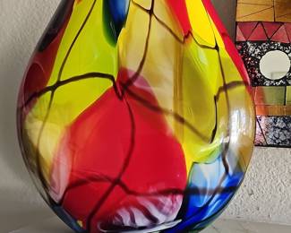 Murano Swirl Neck Art Glass Vase Sculpture