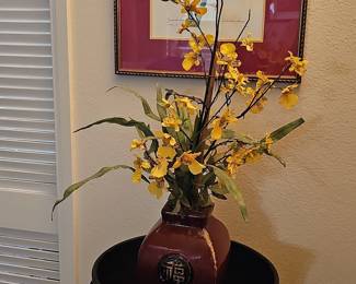Faux Yellow Oncidium Orchid Arrangement in Ceramic Vase