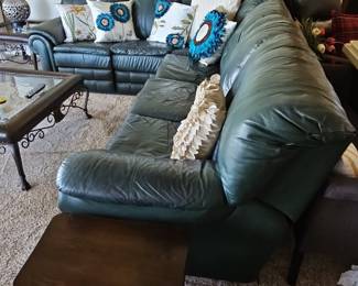 Hunter Green Leather Sectional Sofa with Recliner