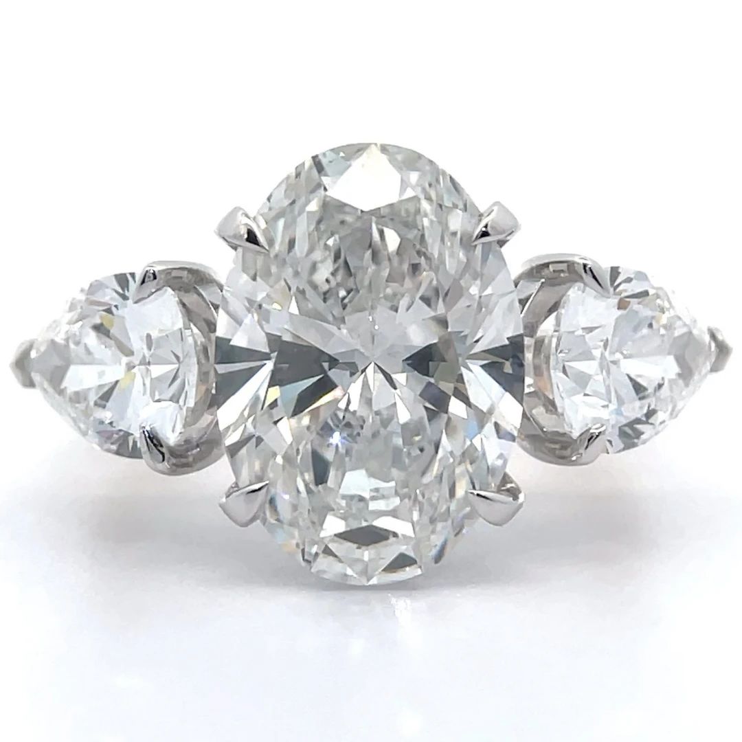 8.59 Carat Diamond Pear & Oval Three-Stone Ring in 14k Yellow Gold