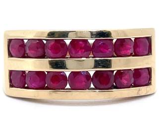 Estate Natural Ruby Double Channel Bar Ring in Yellow Gold