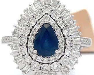 EFFY 1.15 Carat Natural Sapphire & Diamond Pear Ballerina Ring in 14k Gold