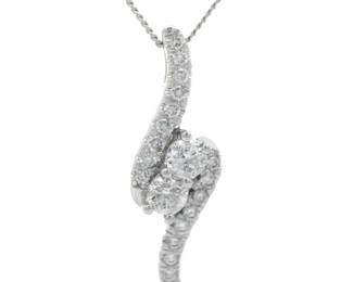 "FOREVER US" 0.85 Carat Pavé Natural Diamond Ribbon Journey Pendant Necklace in 14k White Gold