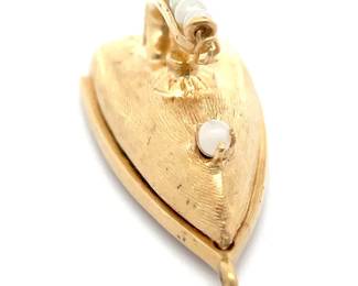 Estate Seed Pearl Mini Iron Pendant/Charm in 14k Yellow Gold