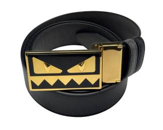 Fendi Black Leather REVERSIBLE Monster Belt with Gold Buckle | Size 107 - 117cm