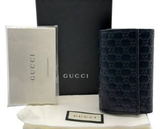 Gucci Black Microguccissima Leather 6-Key Holder with Box