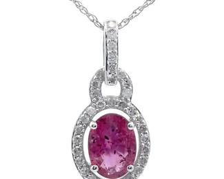 1.20 Carat Natural Ruby & Natural Diamond Halo Pendant Necklace in 14k White Gold