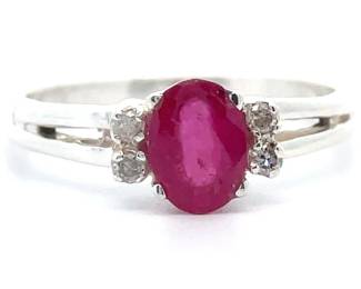 Natural Ruby & Natural Diamond Split Shank Ring