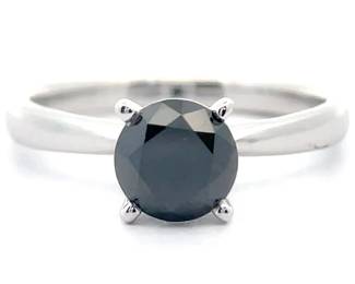 1 Carat Fancy Black Diamond Solitaire Ring in 14k White Gold