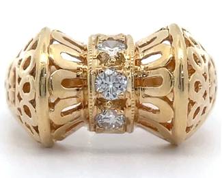 Natural Diamond Pinched Briolette Bow Estate Ring in 14k Gold