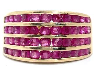 Estate Natural Ruby Four-Channel Ring in 14k Yellow Gold