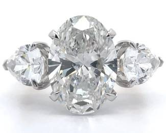 8.59 Carat Diamond Pear & Oval Three-Stone Ring in 14k Yellow Gold