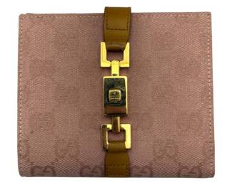 Gucci Pink GG Canvas Jackie Wallet with Gold Hardware