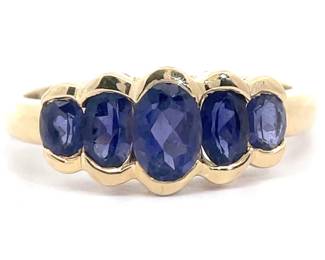 Iolite Checkerboard Oval Estate Ring in 14k Yellow Gold