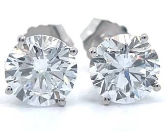 1.85 Carat Diamond Round Solitaire Stud Earrings in 14k White Gold
