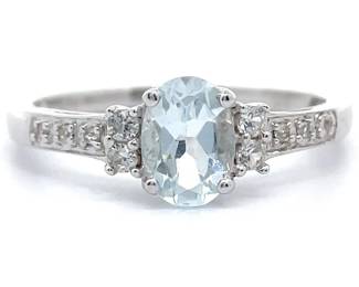 0.83 Carat Natural Aquamarine & Natural White Topaz Ring