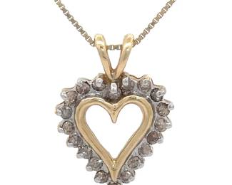 Estate Natural Diamond Open Heart Halo Pendant in Yellow Gold
