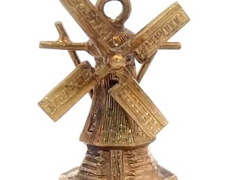 Three Dimensional Windmill Charm/Pendant in 14k Yellow Gold