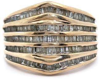 Estate 1 Carat Natural Diamond Multi-Channel Chevron Ring in Yellow Gold