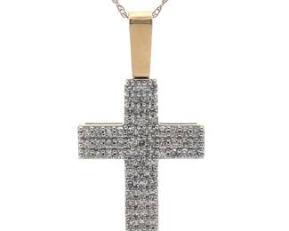 Pavé 0.50 Carat Natural Diamond Cross Pendant Necklace in Yellow Gold