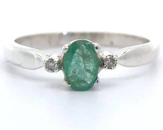 Natural Emerald & Natural Diamond Three-Stone Ring