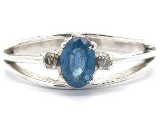 Natural Sapphire & Diamond Split Shank Ring