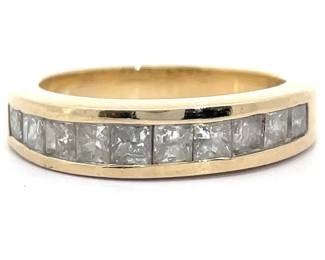 Estate Princess Natural Diamond Channel Ring in Yellow Gold