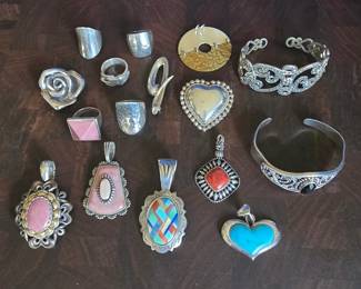 Many beautiful sterling silver pieces from Carolyn Pollack to Mexican Aztec designs. A collectors dream!