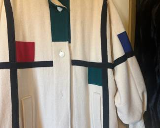  vintage Herman Kay Mondrian-style colorblock wool coat