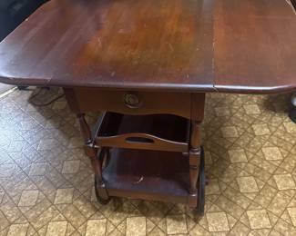  vintage mahogany drop leaf bar cart