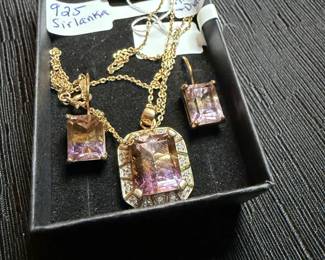 925 from Sri Lanka - amethyst + diamond - earrings and necklace set